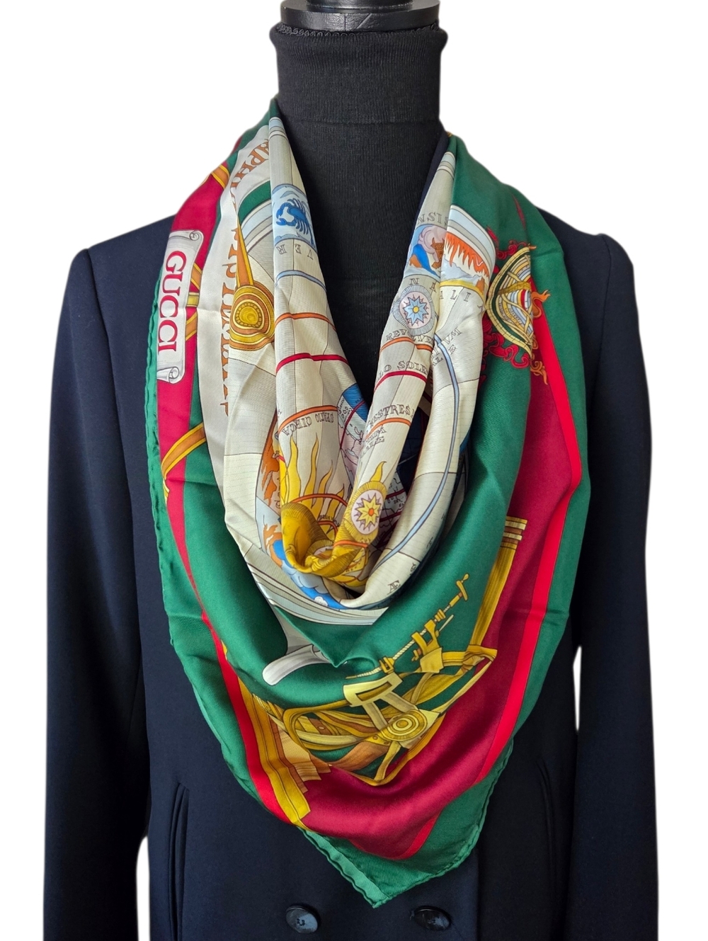 Gucci Vintage Zodiac Silk Scarf Carré 34" Astrology Made in Italy